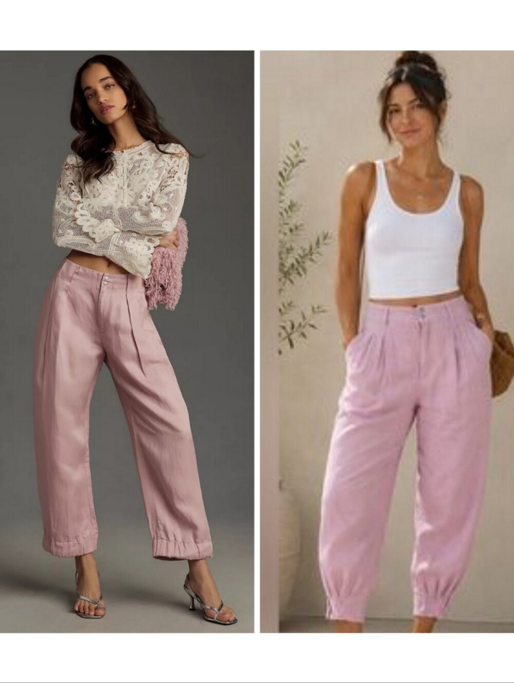 Anthropologie Cinched Hem Snap Tapered Leg Trousers Mauve Pink Size 8 Minimalist